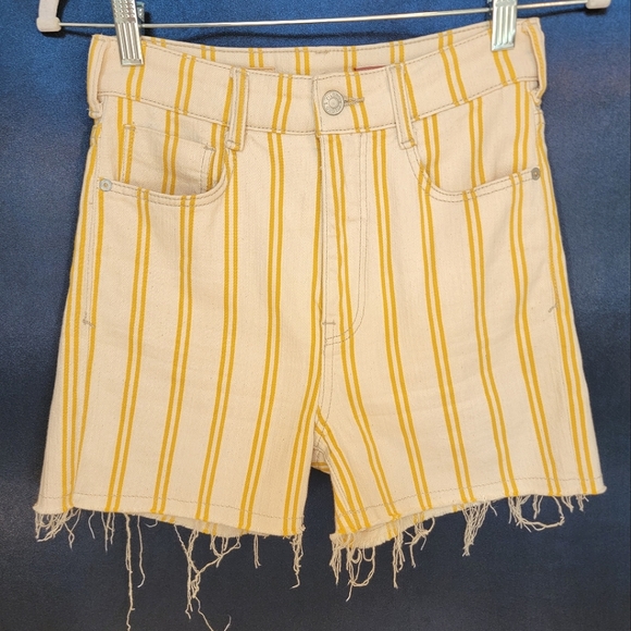 Anthro Pilcro High Rise Denim Slim Striped Cutoff Jean Shorts Small Size 25 - Picture 2 of 14